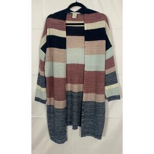 American Rag Striped Knit Open Front Cardigan Boho Cottage Cozy Sweater Medium